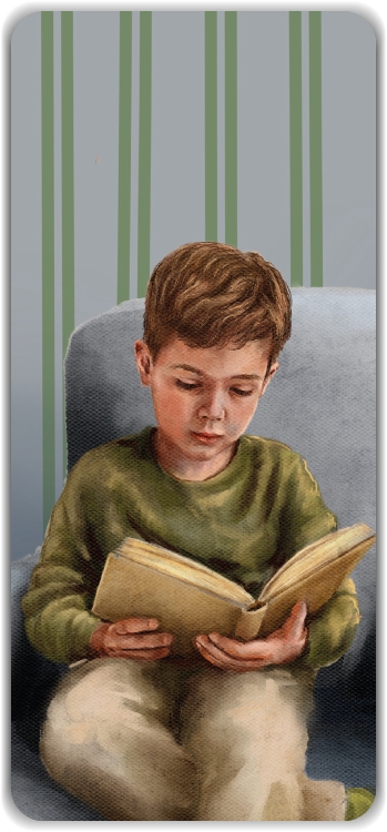 Boekenlegger lezend jongentje