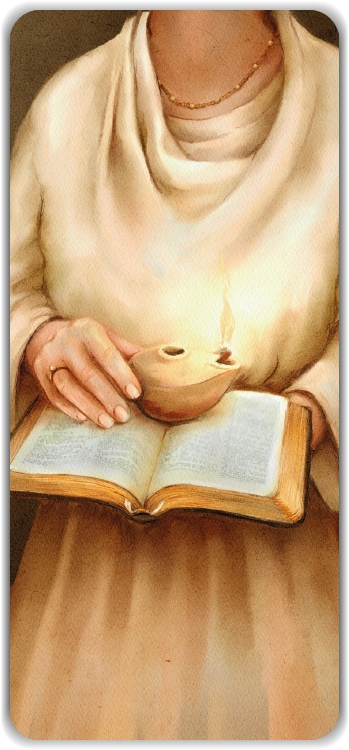 Boekenlegger vrouw met olielamp