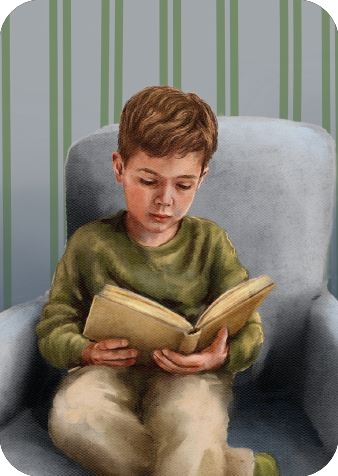 Kaartje A7  Lezend jongentje